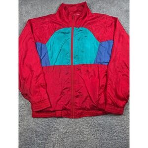 Longstreet Missy Windbreaker L Red Colorblock Vintage 90s Women Full Zip Jacket